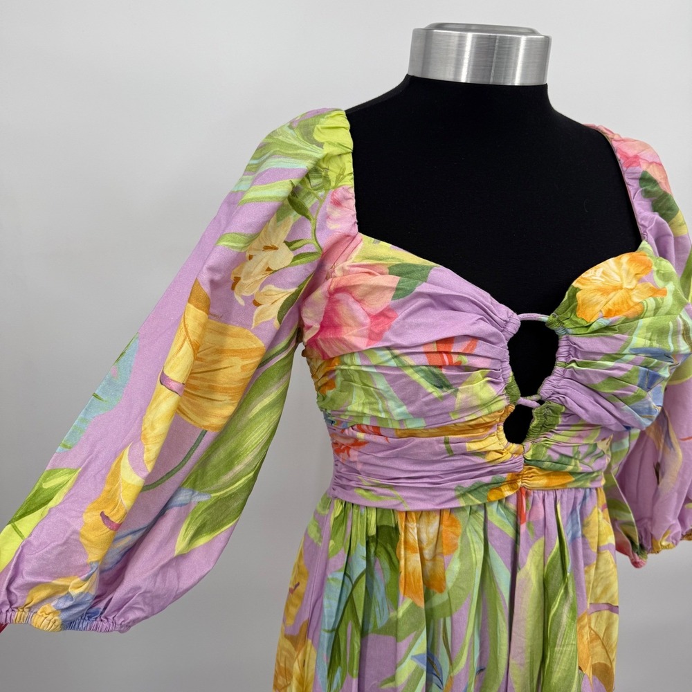 Farm Rio Oasis Tropical Lilac Purple Parrot Floral Maxi Dress Women's Small - Picture 9 of 14
